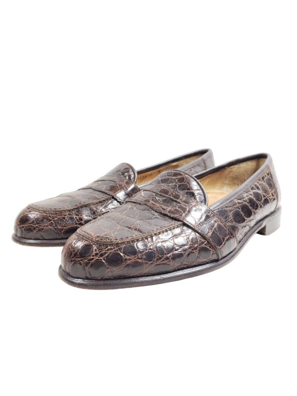 Zilli Mens Size 13 Wide Brown Genuine Crocodile Leather Penny Loafers